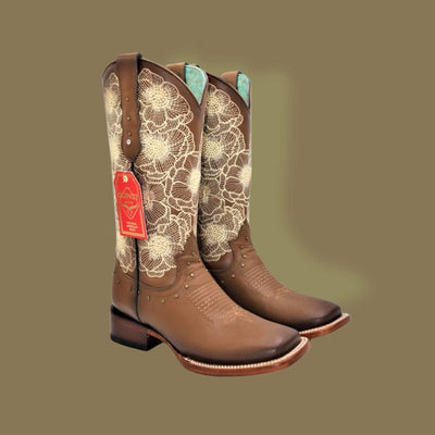 Botas de Cuero con Flores para Mujer en Horma Rodeo 4   - from alligatorwarehouse.com