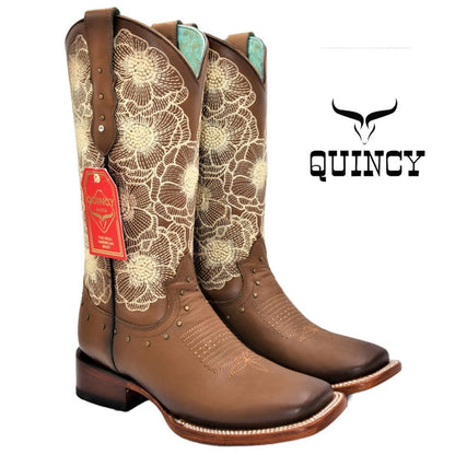 Botas de Cuero con Flores para Mujer en Horma Rodeo
