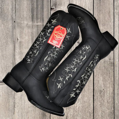 Botas de Cuero con Flores para Mujer en Horma Rodeo