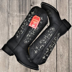 Botas de Cuero con Flores para Mujer en Horma Rodeo