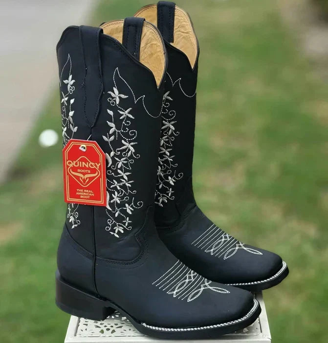 Botas de Cuero con Flores para Mujer en Horma Rodeo