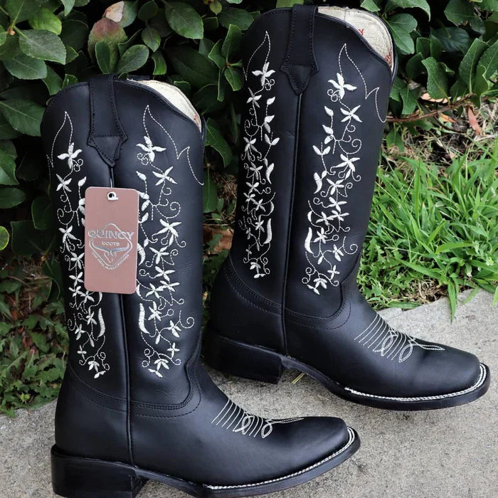 Botas de Cuero con Flores para Mujer en Horma Rodeo