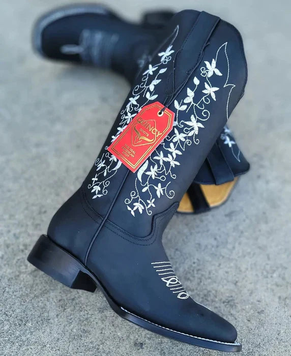 Botas de Cuero con Flores para Mujer en Horma Rodeo