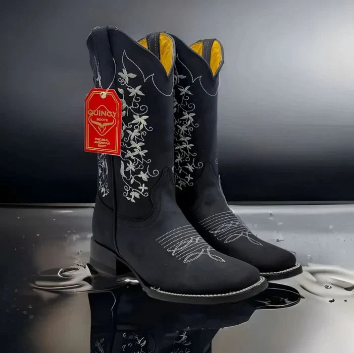 Botas de Cuero con Flores para Mujer en Horma Rodeo