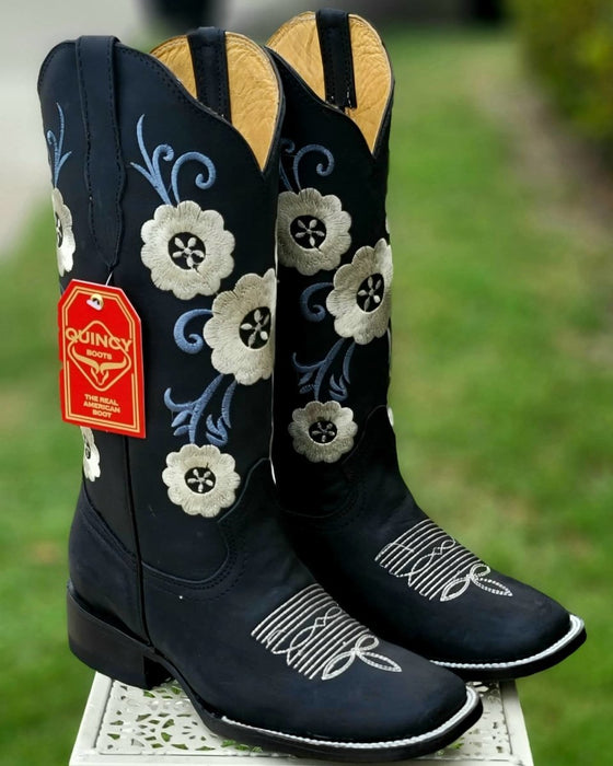 Botas de Cuero con Flores para Mujer en Horma Rodeo