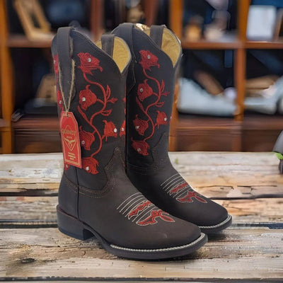 Botas de Cuero con Flores para Mujer en Horma Rodeo 2   - from alligatorwarehouse.com