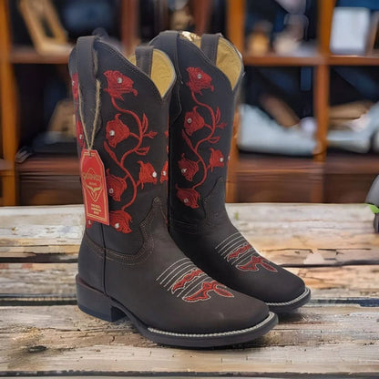 Botas de Cuero con Flores para Mujer en Horma Rodeo