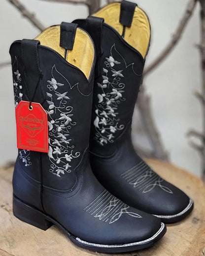 Botas de Cuero con Flores para Mujer en Horma Rodeo