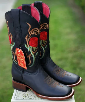 Botas de Cuero con Flores para Mujer en Horma Rodeo