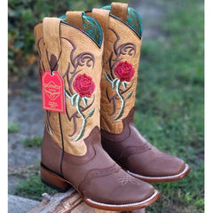 Botas de Cuero con Flores para Mujer en Horma Rodeo