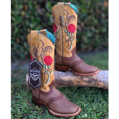 Botas de Cuero con Flores para Mujer en Horma Rodeo