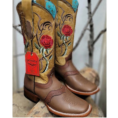 Botas de Cuero con Flores para Mujer en Horma Rodeo