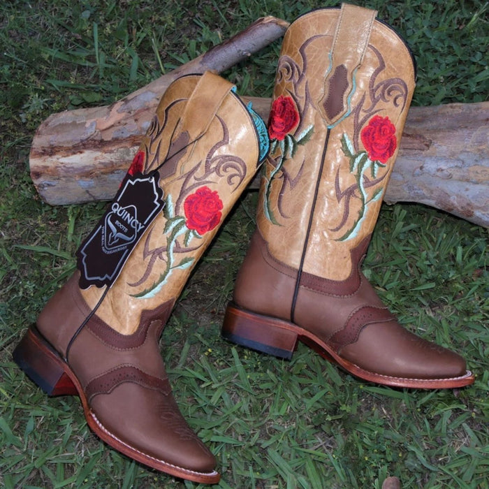 Botas de Cuero con Flores para Mujer en Horma Rodeo