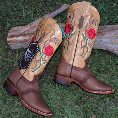 Botas de Cuero con Flores para Mujer en Horma Rodeo 3   - from alligatorwarehouse.com