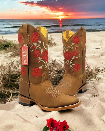 Botas de Cuero con Flores para Mujer en Horma Rodeo 2   - from alligatorwarehouse.com