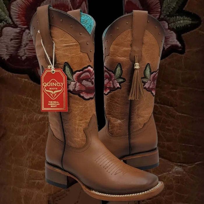 Botas de Cuero con Flores para Mujer en Horma Rodeo