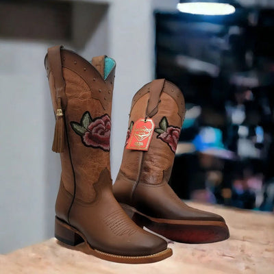 Botas de Cuero con Flores para Mujer en Horma Rodeo 4   - from alligatorwarehouse.com