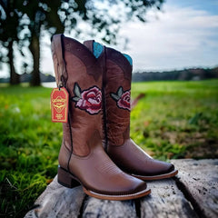 Botas de Cuero con Flores para Mujer en Horma Rodeo