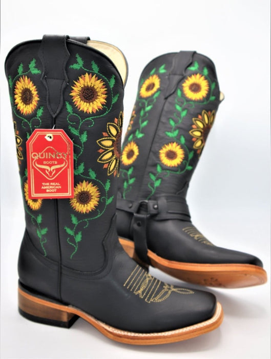 Botas de Cuero con Girasoles para Mujer en Horma Rodeo 2   - from alligatorwarehouse.com