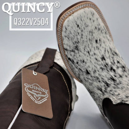 Women’s White and Brown Cowhide Leather Rodeo Boots, Western Pull On Cowboy Boots