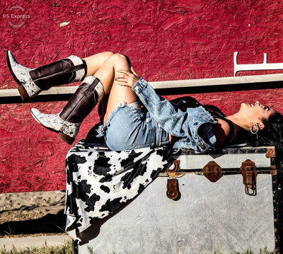 Botas de Cuero con Pelo de Vaca para Mujer en Horma Rodeo 12   - from alligatorwarehouse.com