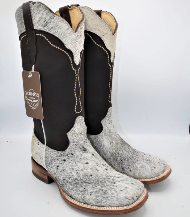 Women’s White and Brown Cowhide Leather Rodeo Boots, Western Pull On Cowboy Boots