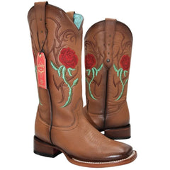 Botas de Cuero con Rosas para Mujer en Horma Rodeo