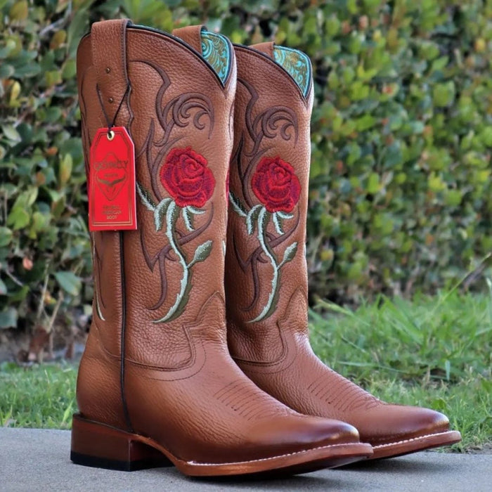 Botas de Cuero con Rosas para Mujer en Horma Rodeo
