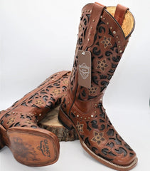 Botas de Cuero Corte Laser para Mujer en Horma Rodeo