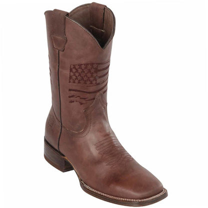 Botas de Cuero Grasso Bandera USA Horma Rodeo Cuadrada