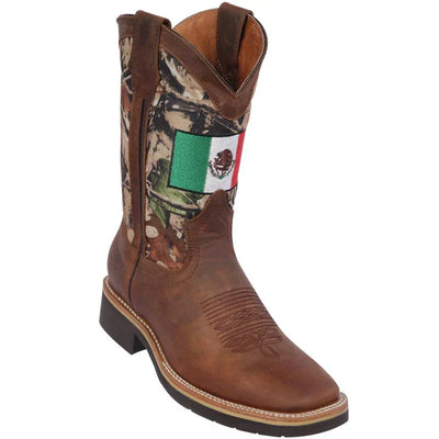 Botas de Cuero Horma Cuadrada Ancha con Bandera de Mexico 2   - from alligatorwarehouse.com