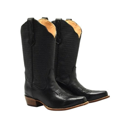 Botas de Cuero Horma Punta Recortada para Mujer Color Negro JB-TT302