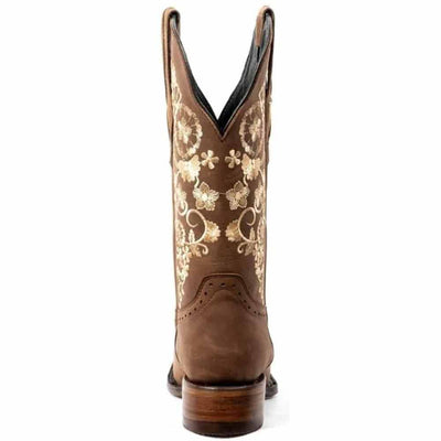 Botas de Cuero Horma Rodeo para Mujer Color Cafe con Girasoles JB-1501CAF 3   - from alligatorwarehouse.com