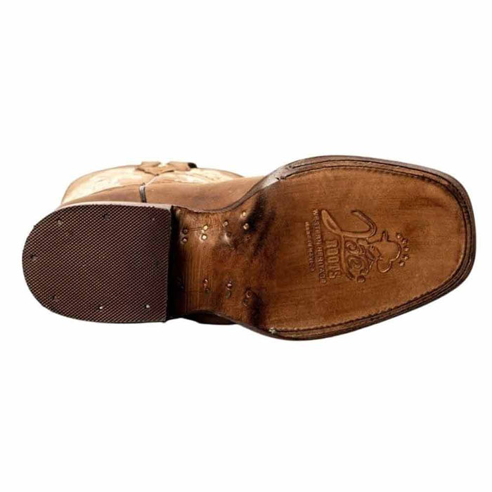 Botas de Cuero Horma Rodeo para Mujer Color Cafe con Girasoles JB-1501CAF