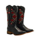 Botas de Cuero Horma Rodeo para Mujer Color Negro con Flores Rojas JB-1607