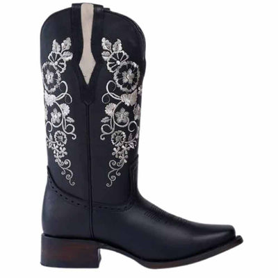 Botas de Cuero Horma Rodeo para Mujer Color Negro con Girasoles JB-1501NEG 4   - from alligatorwarehouse.com