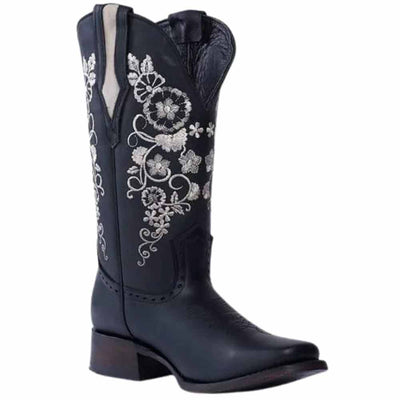 Botas de Cuero Horma Rodeo para Mujer Color Negro con Girasoles JB-1501NEG 2   - from alligatorwarehouse.com