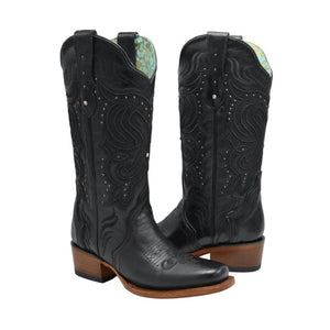 Botas de Cuero Horma Rodeo para Mujer Color Negro JB-STEPHANIEBLACK