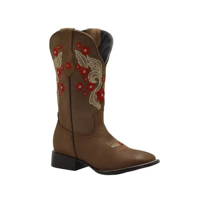 Botas de Cuero Horma Rodeo para Mujer Color Oryx con Flores Rojas JB-1606 1   - from alligatorwarehouse.com