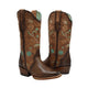 Botas de Cuero Horma Rodeo para Mujer Color Tan con Flores Piedra Swarovski JB-PAC1TAN