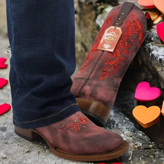 Botas de Cuero Lijado para Mujer en Horma Rodeo Color Cherry