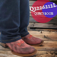 Botas de Cuero Lijado para Mujer en Horma Rodeo Color Cherry