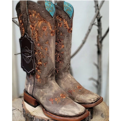 Botas de Cuero Lijado para Mujer en Horma Rodeo Color Tan 3   - from alligatorwarehouse.com