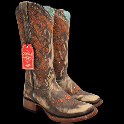 Botas de Cuero Lijado para Mujer en Horma Rodeo Color Tan Q3226231L 4   - from alligatorwarehouse.com