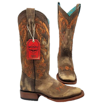 Botas de Cuero Lijado para Mujer en Horma Rodeo Color Tan 1   - from alligatorwarehouse.com