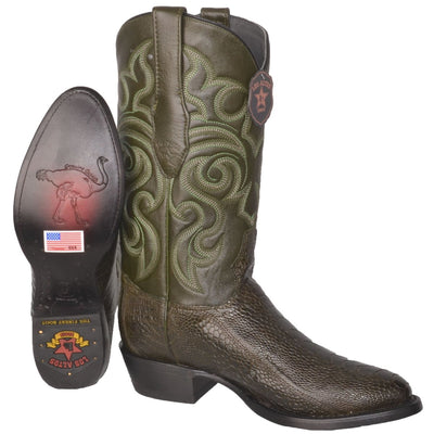 Botas de Pata de Avestruz Punta Oval Color Verde Olivo LAB-650545 5 LAB-650545-060  - from alligatorwarehouse.com