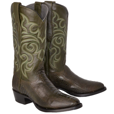 Botas de Pata de Avestruz Punta Oval Color Verde Olivo LAB-650545 4 LAB-650545-060  - from alligatorwarehouse.com