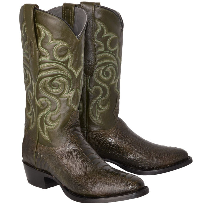 Botas de Pata de Avestruz Punta Oval Color Verde Olivo LAB-650545