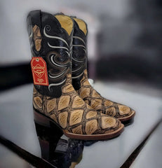Botas de Pescado Africano Grabado Horma Rodeo Cuadrada