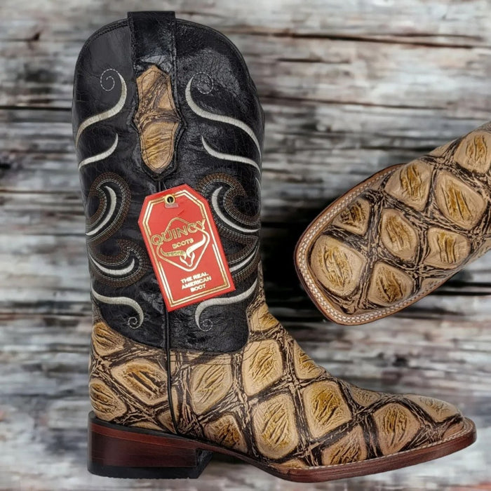 Botas de Pescado Africano Grabado Horma Rodeo Cuadrada